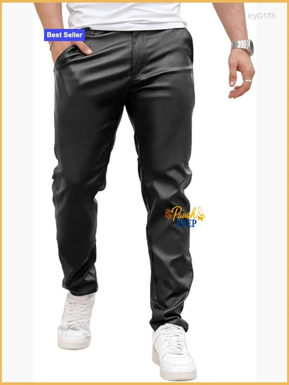 Mens Leather Pants Slim Fit Disco Pants Stretch Chino
